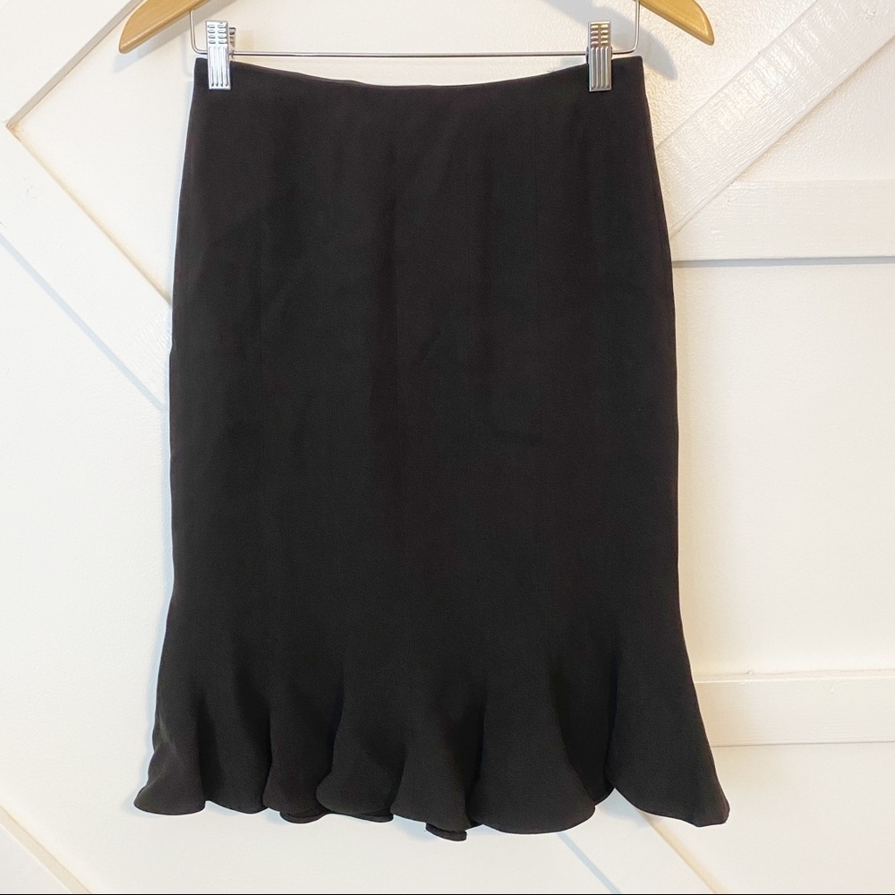Giorgio Armani Ruffle Hem Knee Length Flounce Skirt Brown Sz 38/10